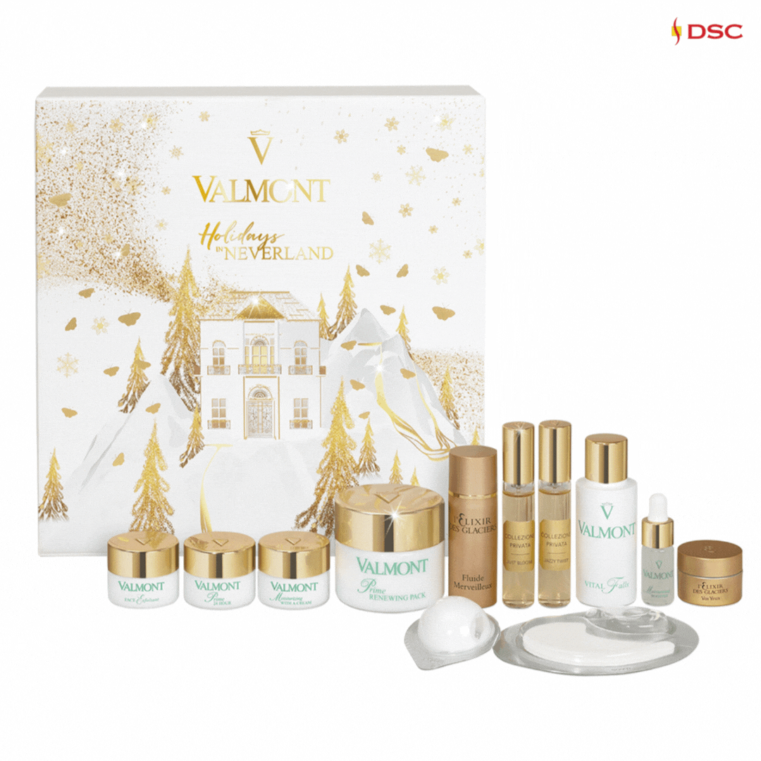 Valmont Cosmetics 2022 advent calendar gif carousel to show skincare product packaging and contents gif carousel