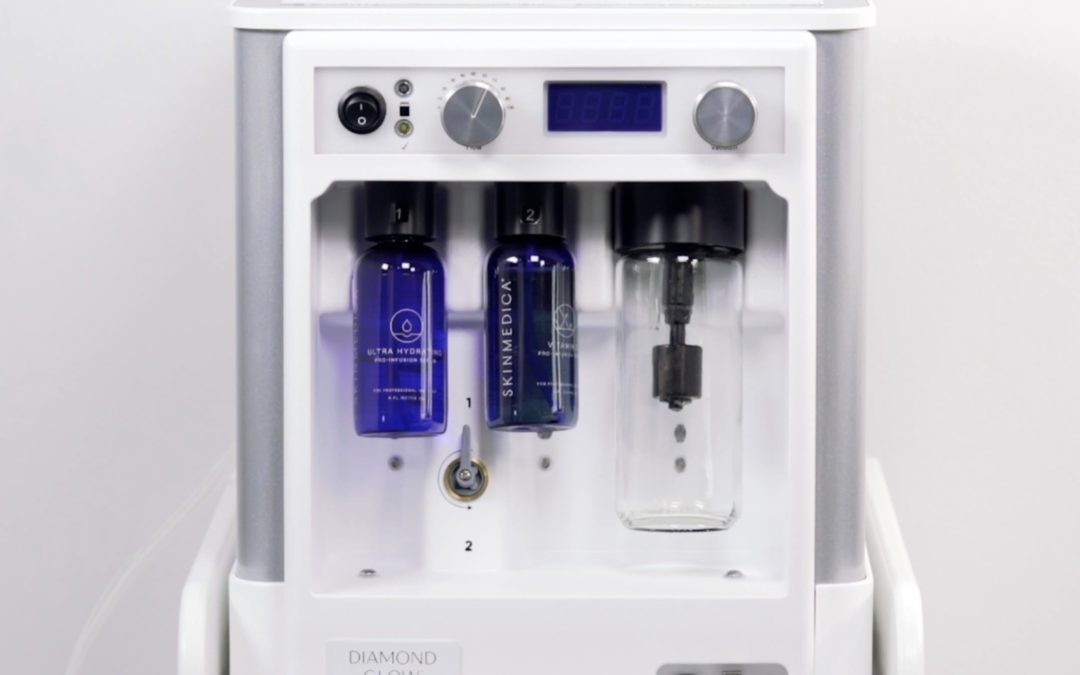 DiamondGlow device front on view with skinmedica pro infusion serums