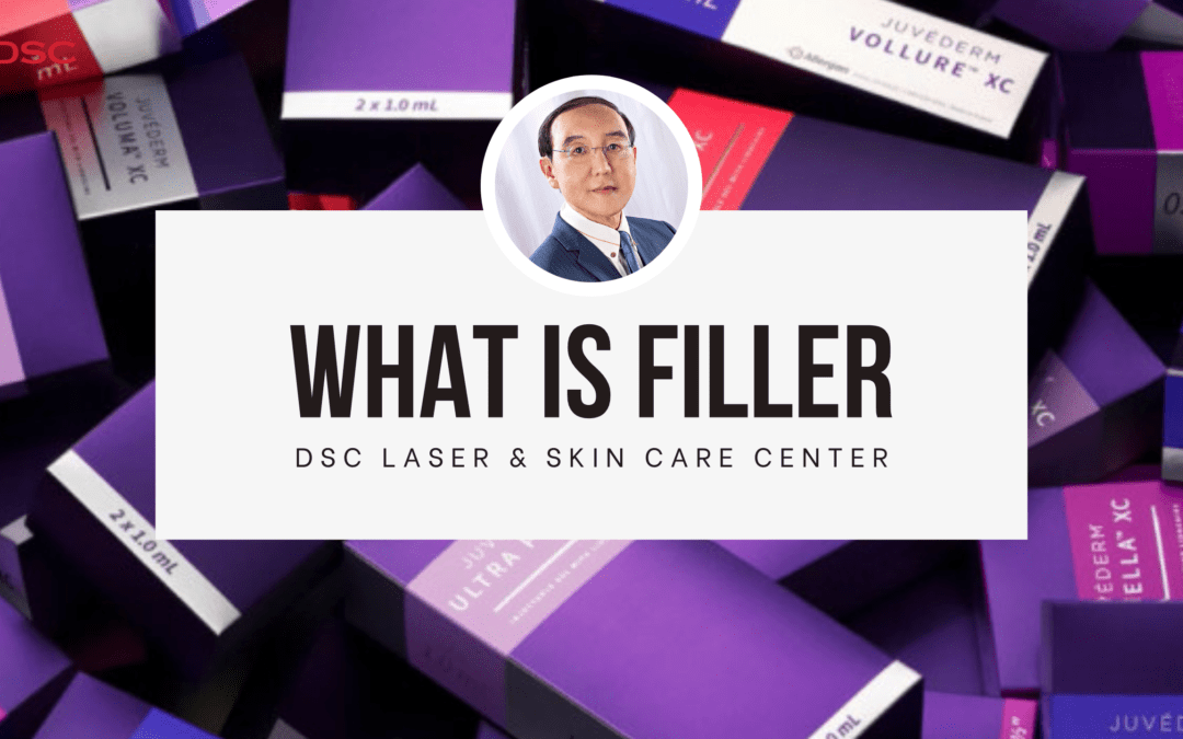 What is Filler from DSC Laser & Skin Care Center featured image for filler blog post with filler boxes background and headshot of Dr. Tony K Shum