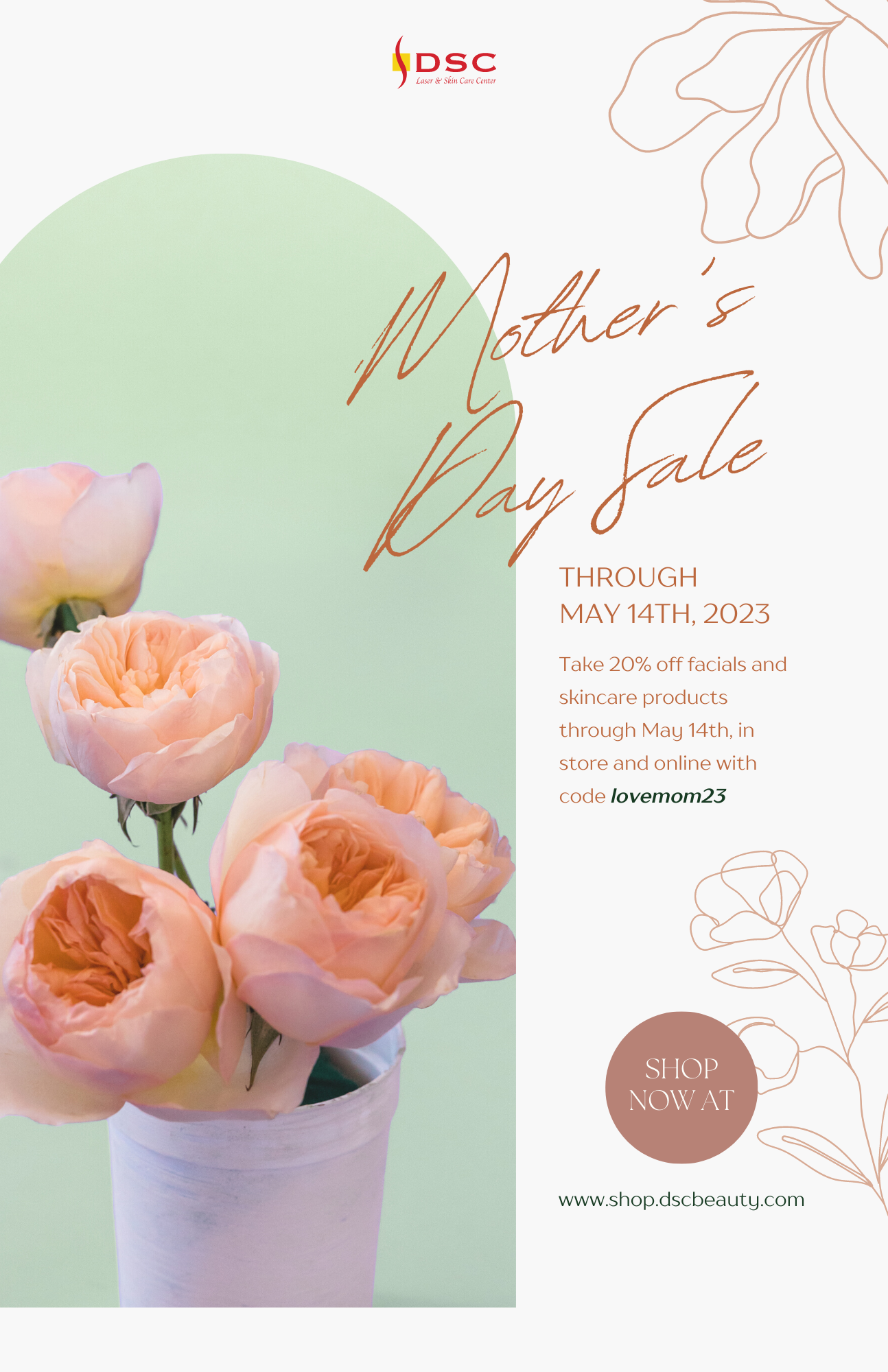Mother's Day 20% off sale through may 14th in store or online flyer with peonies image