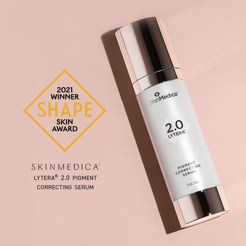 2021 Shape Skin Award Winner SkinMedica Lytera 2.0 product bottle image next to award graphic to the left