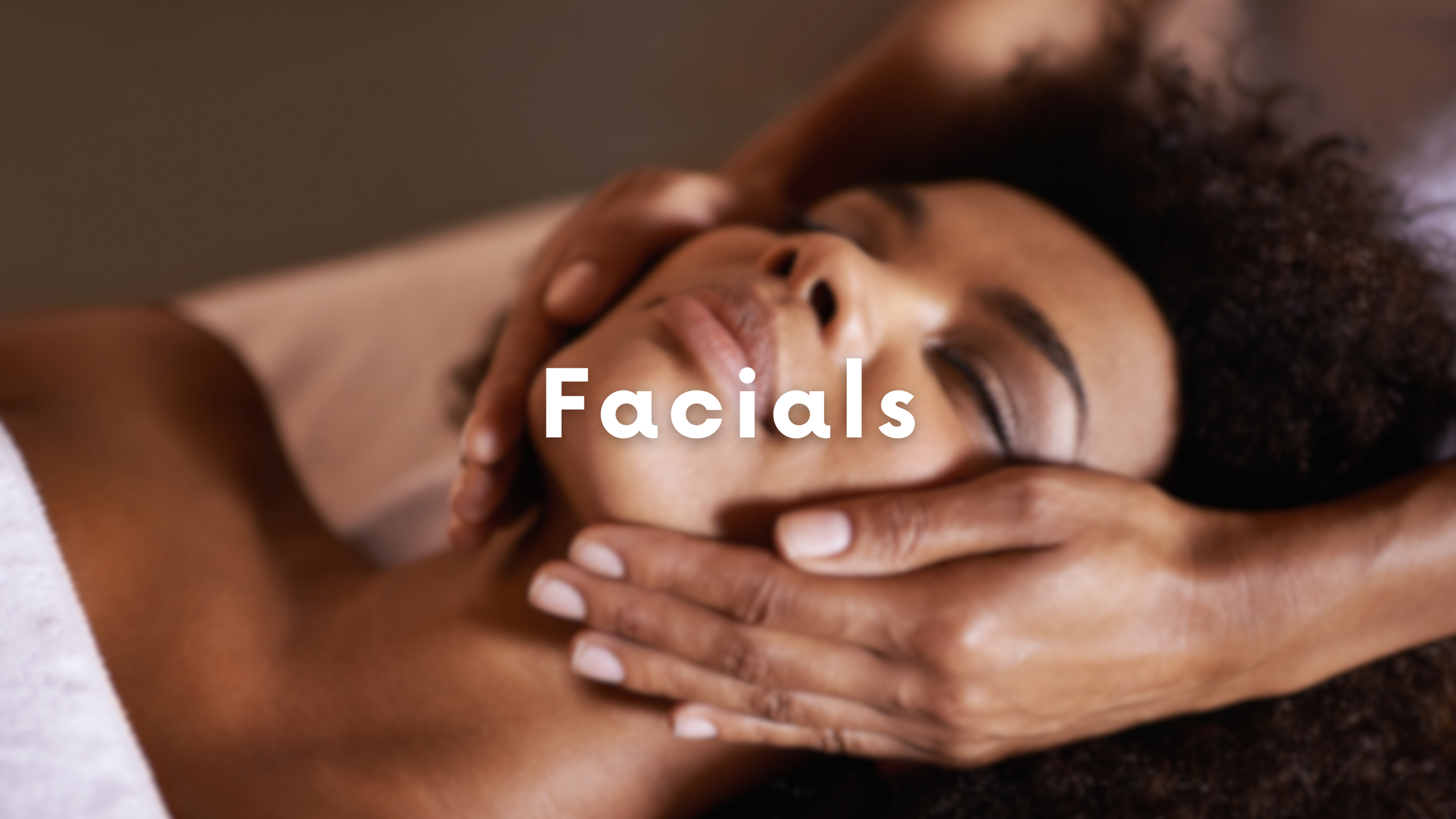 DSC Wedding Prep Blog Post Facials Banner featuring reclining woman's face with hands on her face as if doing a facial with the text "facials"