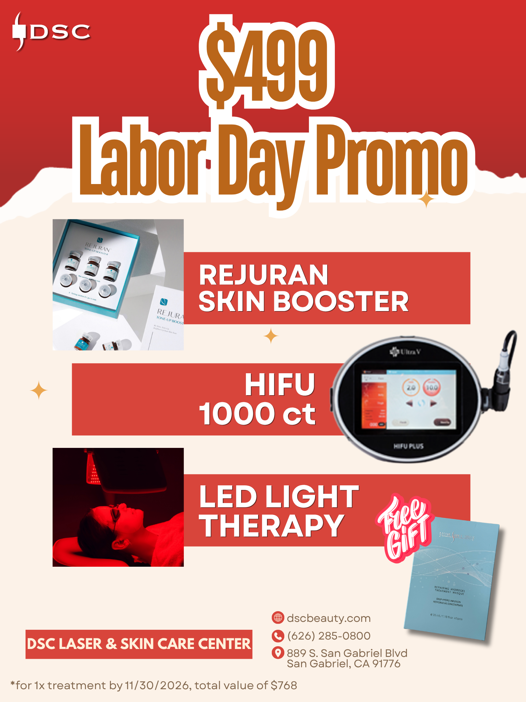 DSC Labor Day Promo 2026 Skin Booster + HIFU + LED + DSC Mask Promo Poster